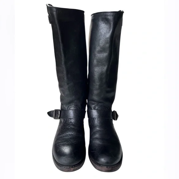 Frye Tall Black Veronica Slouch Black Leather Riding Boots Buckles Size Sz 6.5 - Picture 8 of 16